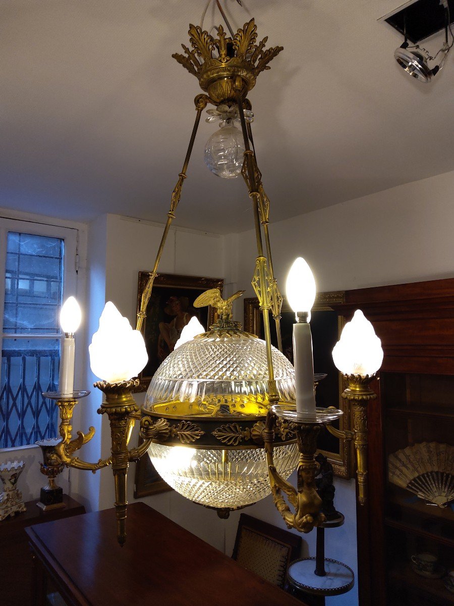 Empire Style Gilt Bronze Chandelier And Crystal Vase-photo-6